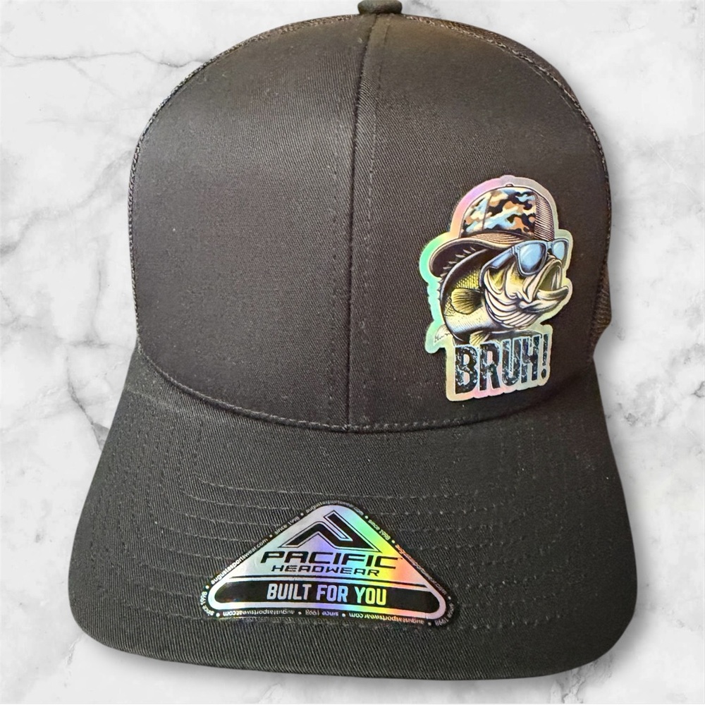 BG Patch & Brim BRUH Bass Fishing Patch Hat | Funny Fisherman Trucker Cap